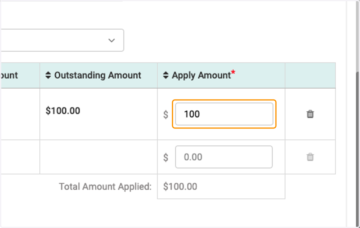 Enter amount to apply to this invoice