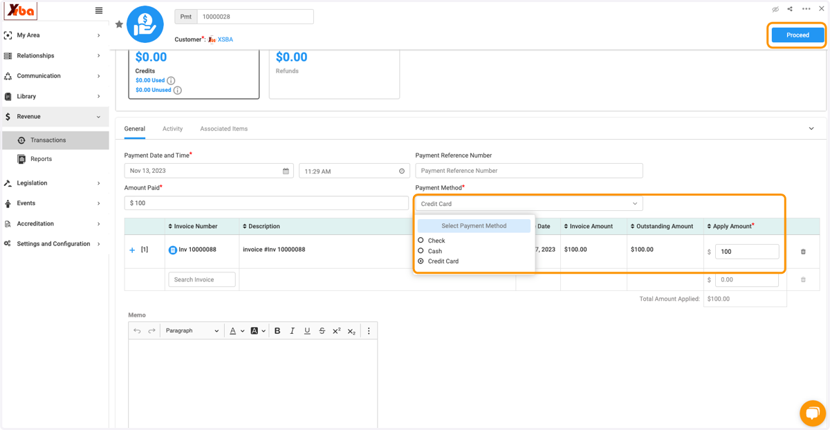 If you set up a credit card processor with Engagifii, click proceed