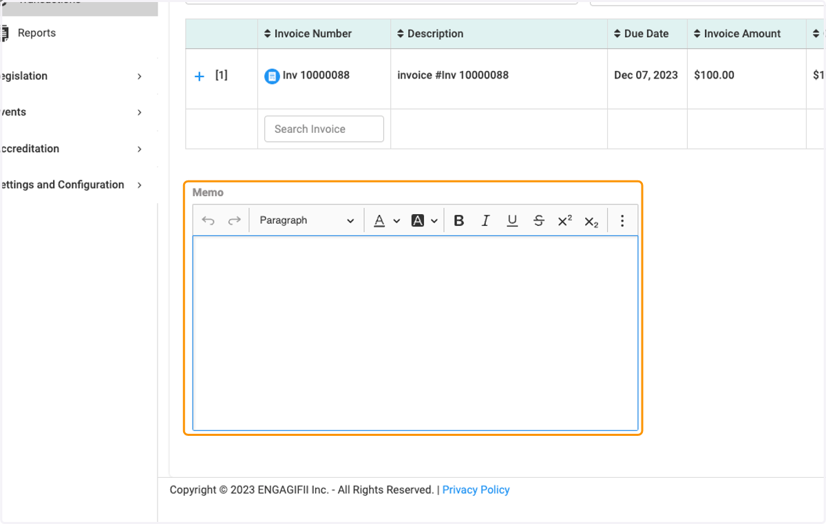 Add any additional notes in the Memo field