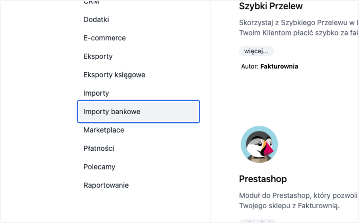 po lewej stronie wybierz > Importy bankowe