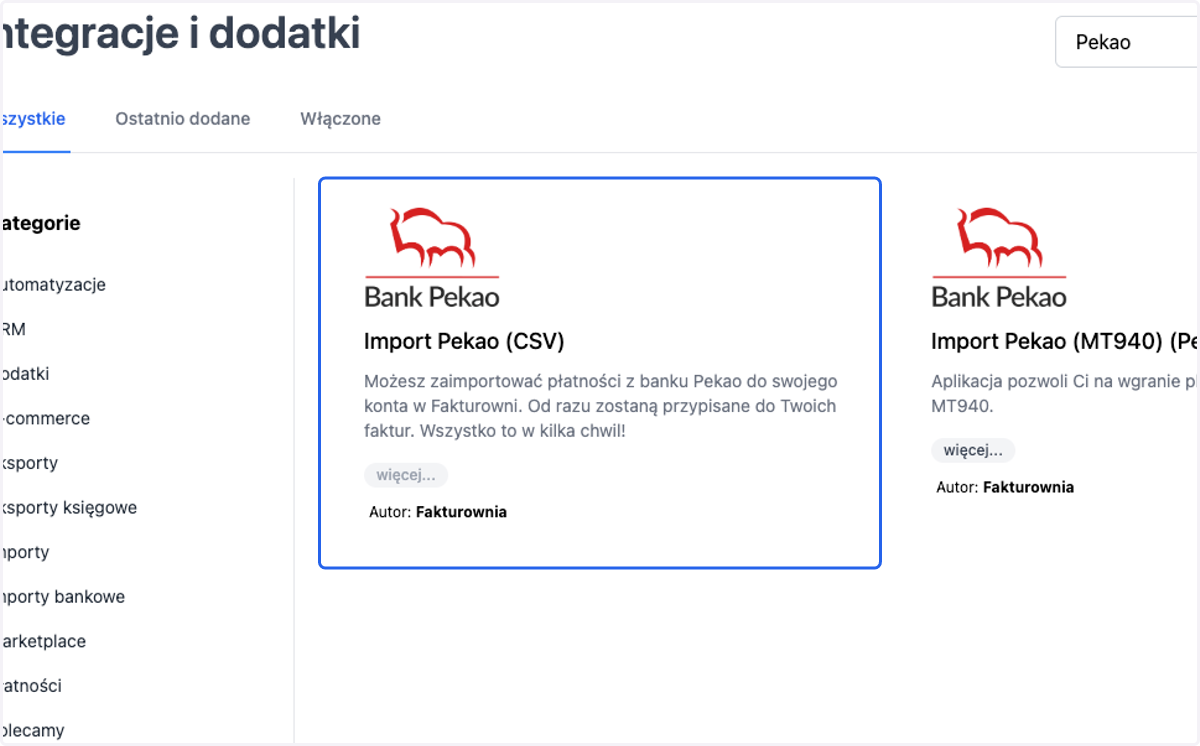 Wybierz Import Pekao CSV >