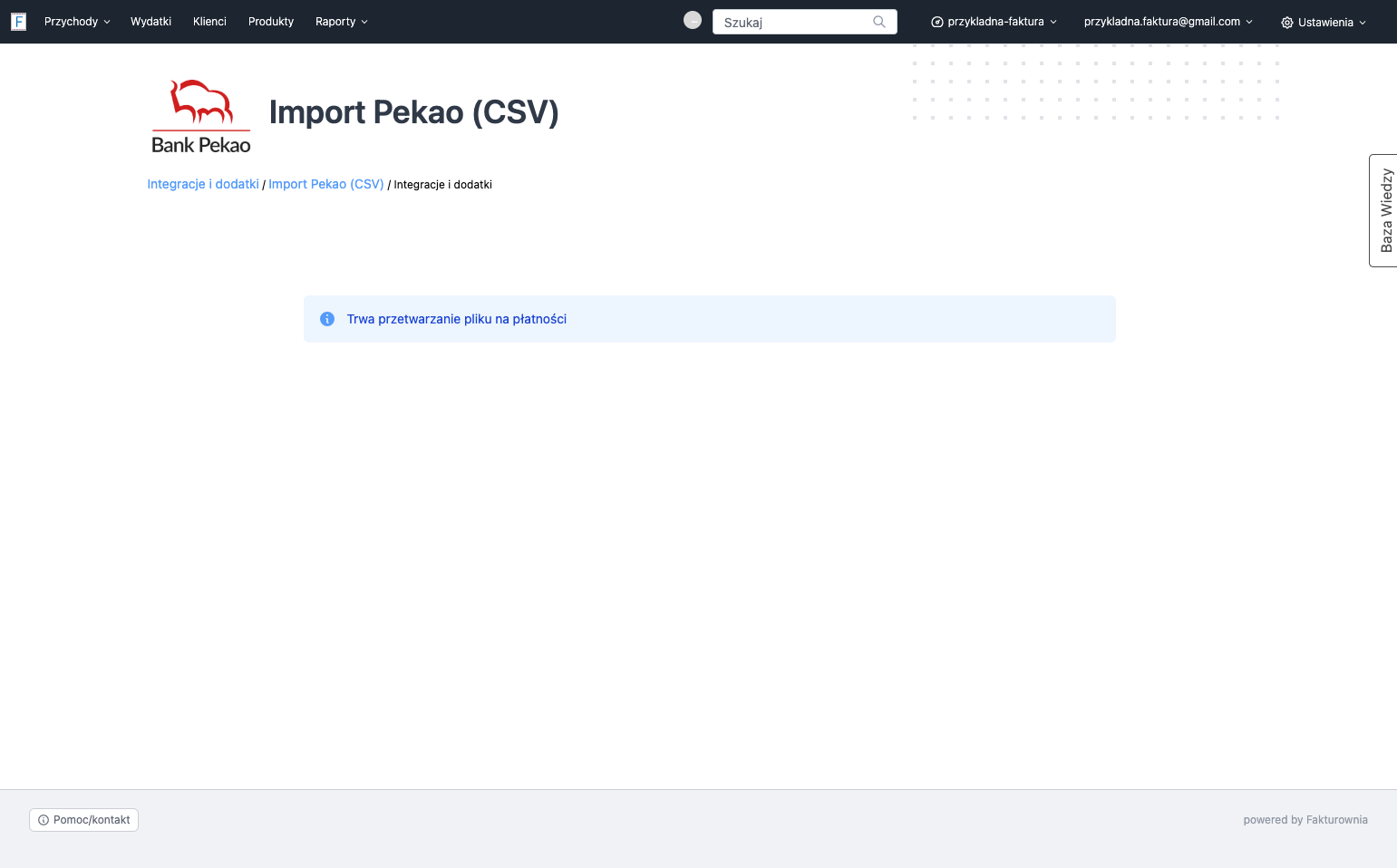 na ekranie pojawi się komunikat > Trwa przetwarzanie pliku na płatności