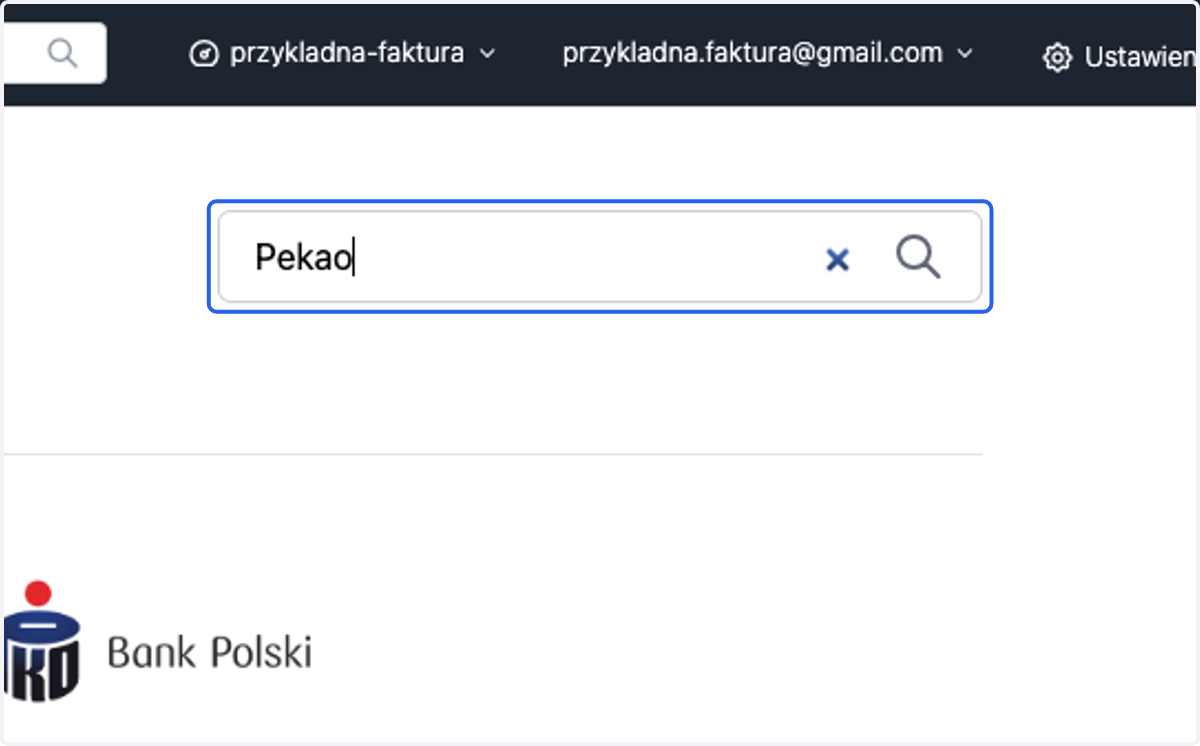 w polu wyszukiwarki wpisz > Pekao