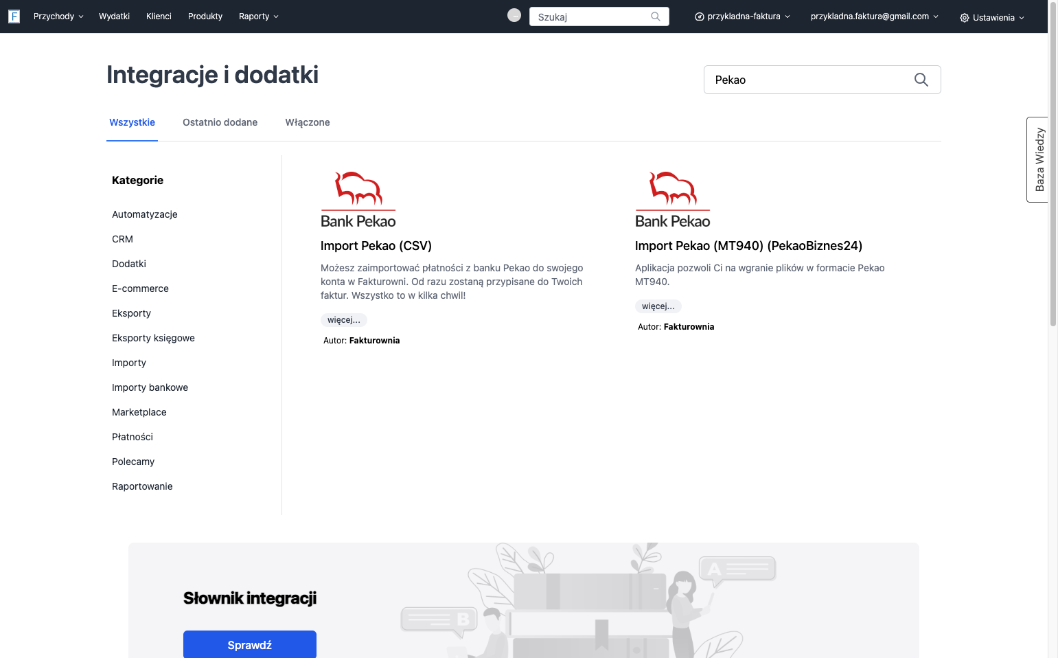 Wybierz formę importu CSV lub MT940