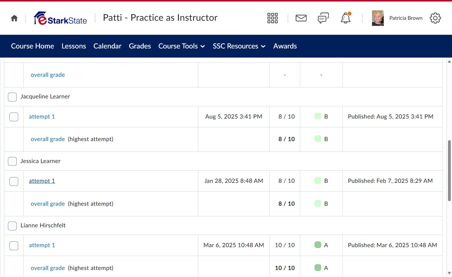 Find the student and click on their attempt you want to review
