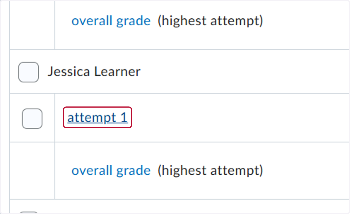 Find the student and click on their attempt you want to review