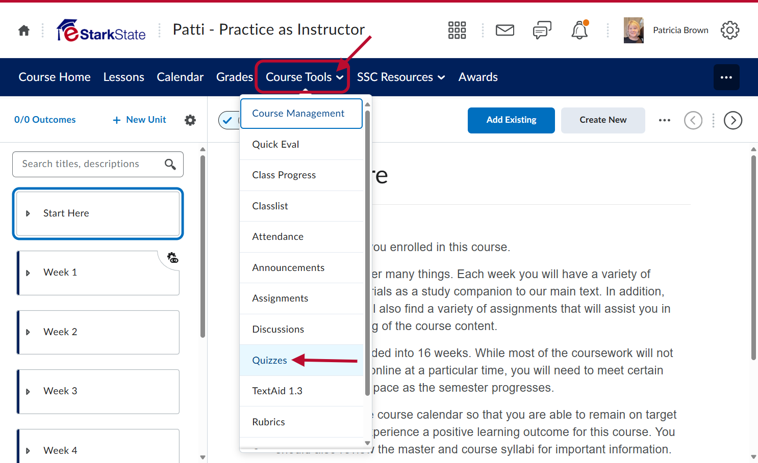 Click on Course Tools and then Quizzes