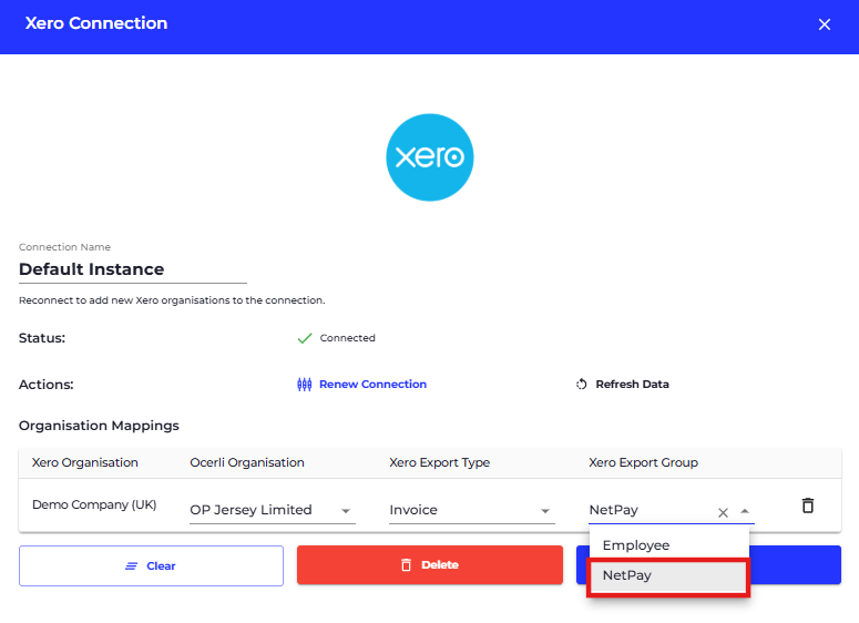 Click on Xero Export Group dropdown