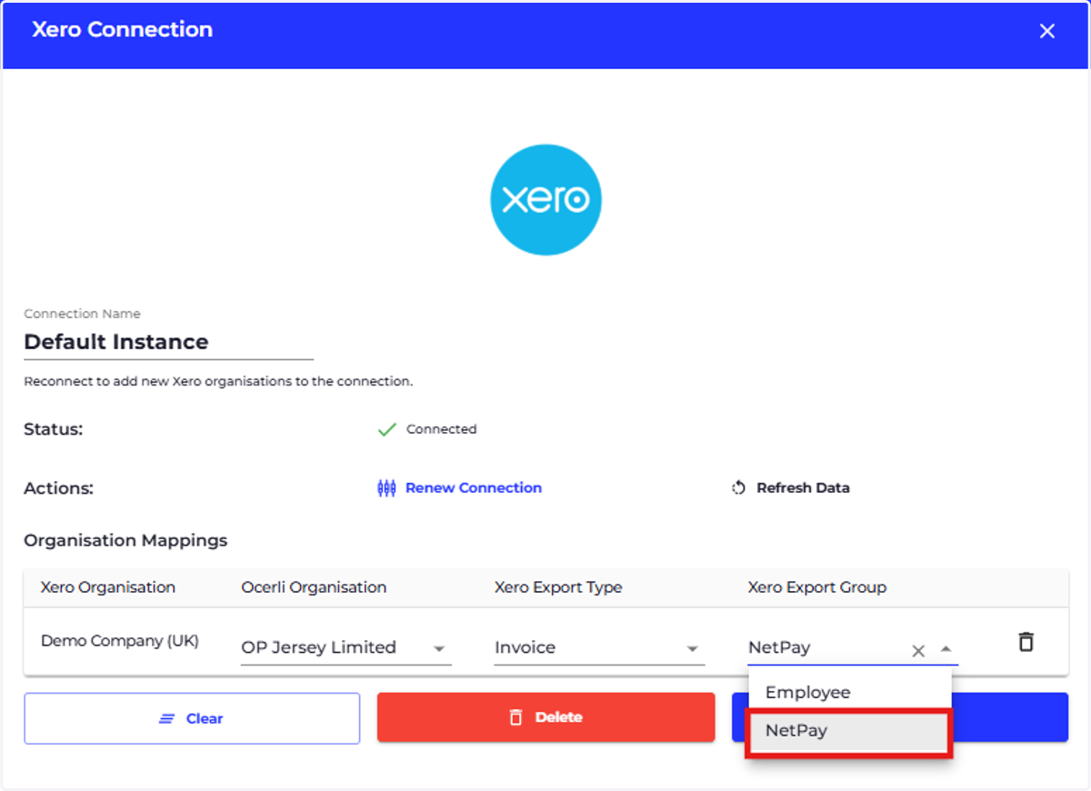 Click on Xero Export Group dropdown