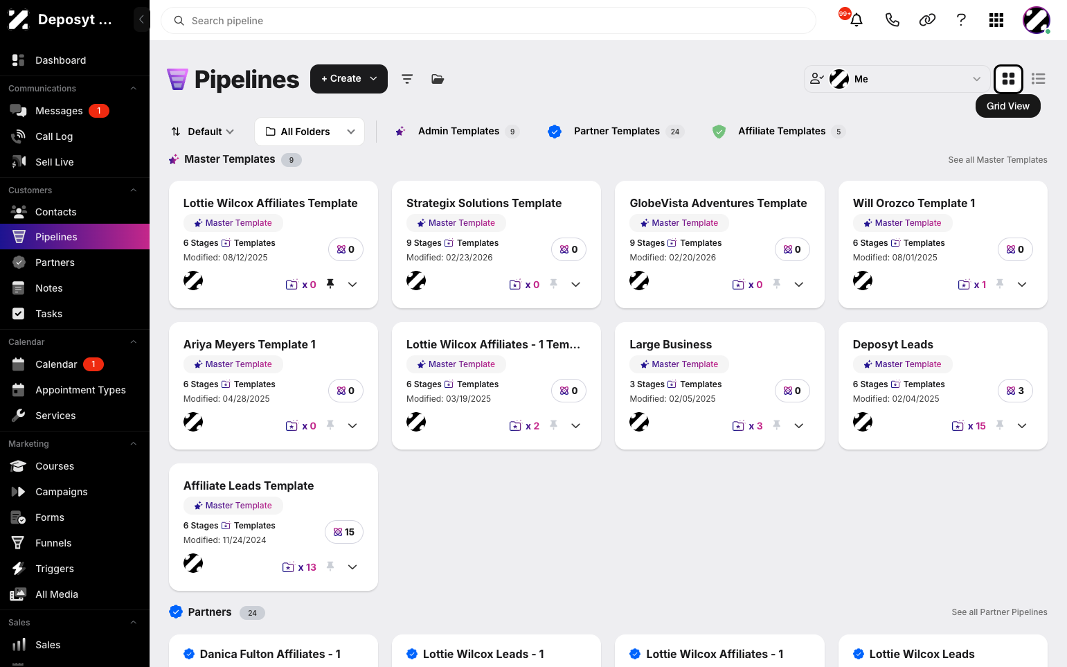 Step 3: The first icon is the Grid View, which displays all pipelines in a card-like layout with information for each specific pipeline.