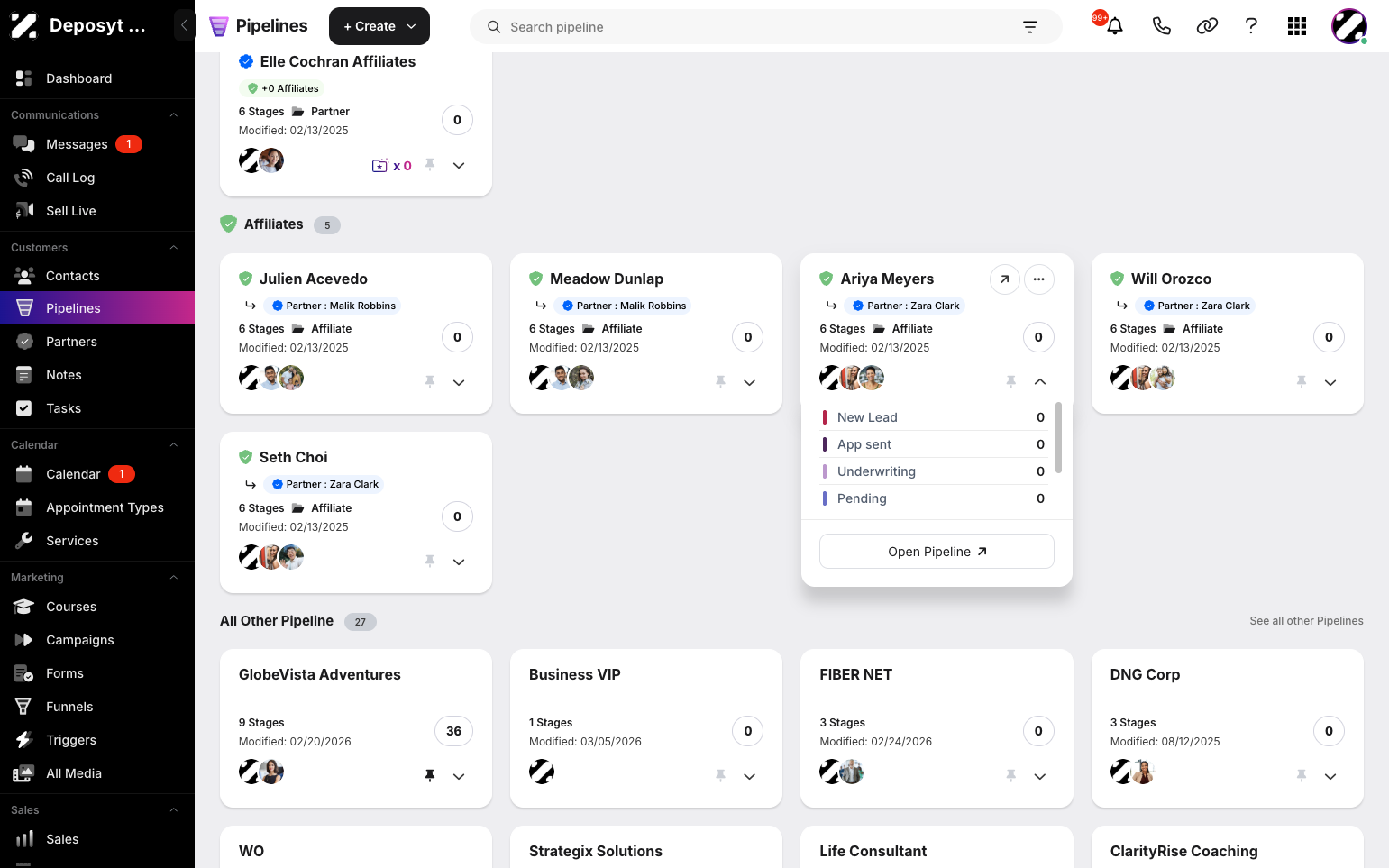 Step 6: Another difference is that Grid View allows you to see the pipeline stages by clicking the drop-down button. In List View, you cannot see the stages until you open the pipeline.