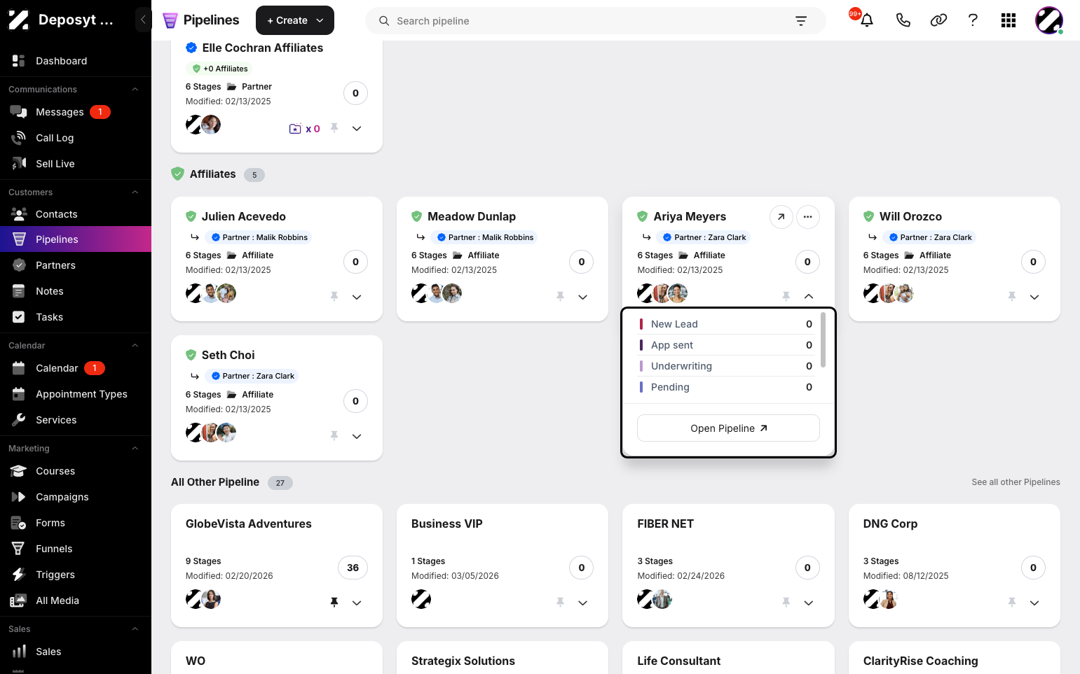 Step 6: Another difference is that Grid View allows you to see the pipeline stages by clicking the drop-down button. In List View, you cannot see the stages until you open the pipeline.