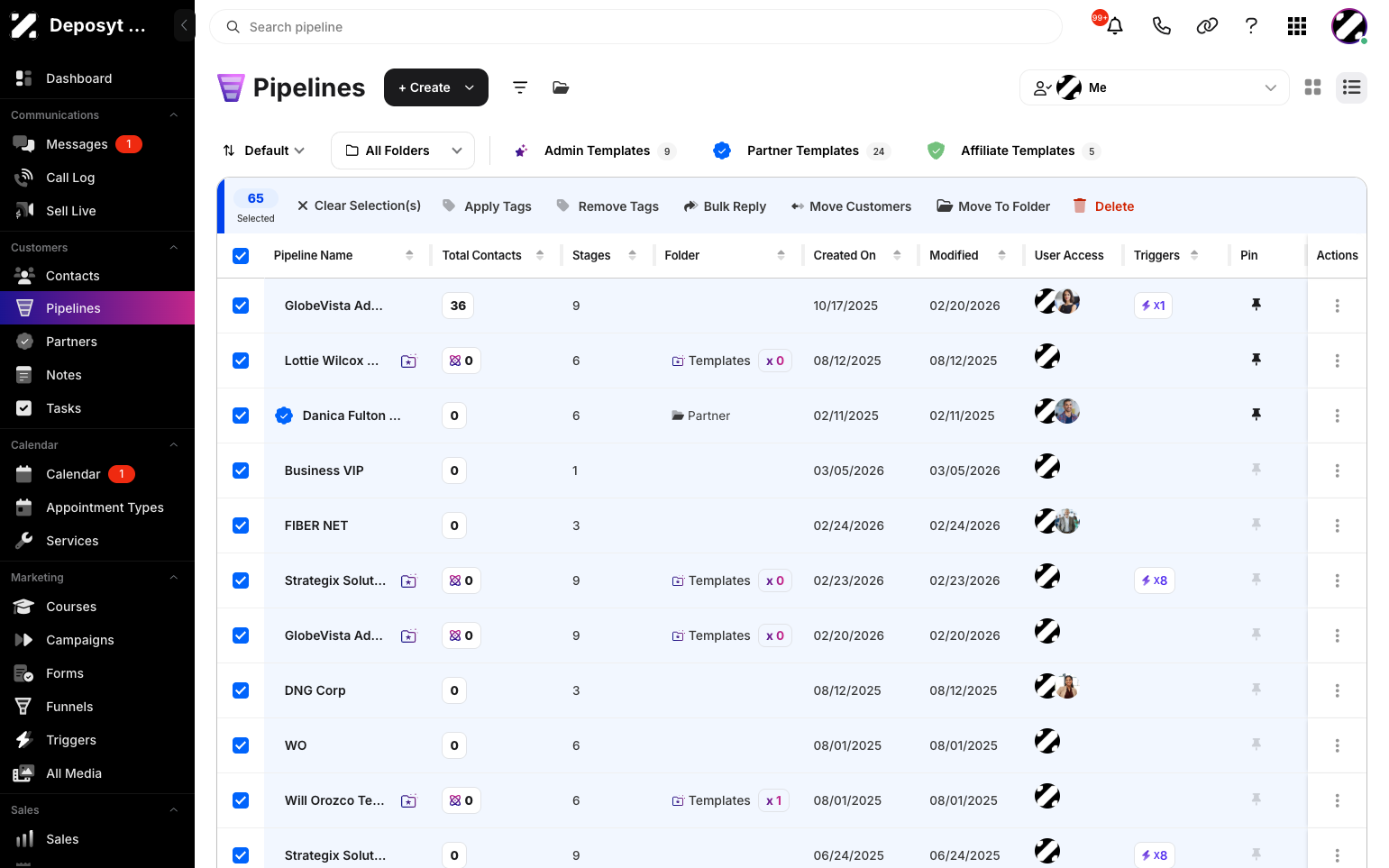 Step 5: The main difference between these views is that List View allows you to perform bulk actions when you select two or more pipelines. In Grid View, bulk actions are not available.