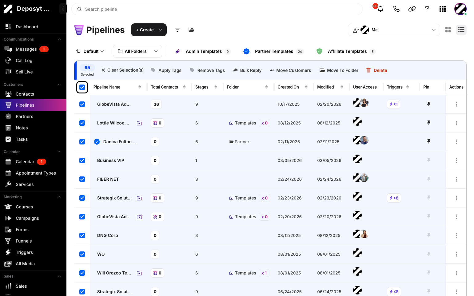 Step 5: The main difference between these views is that List View allows you to perform bulk actions when you select two or more pipelines. In Grid View, bulk actions are not available.