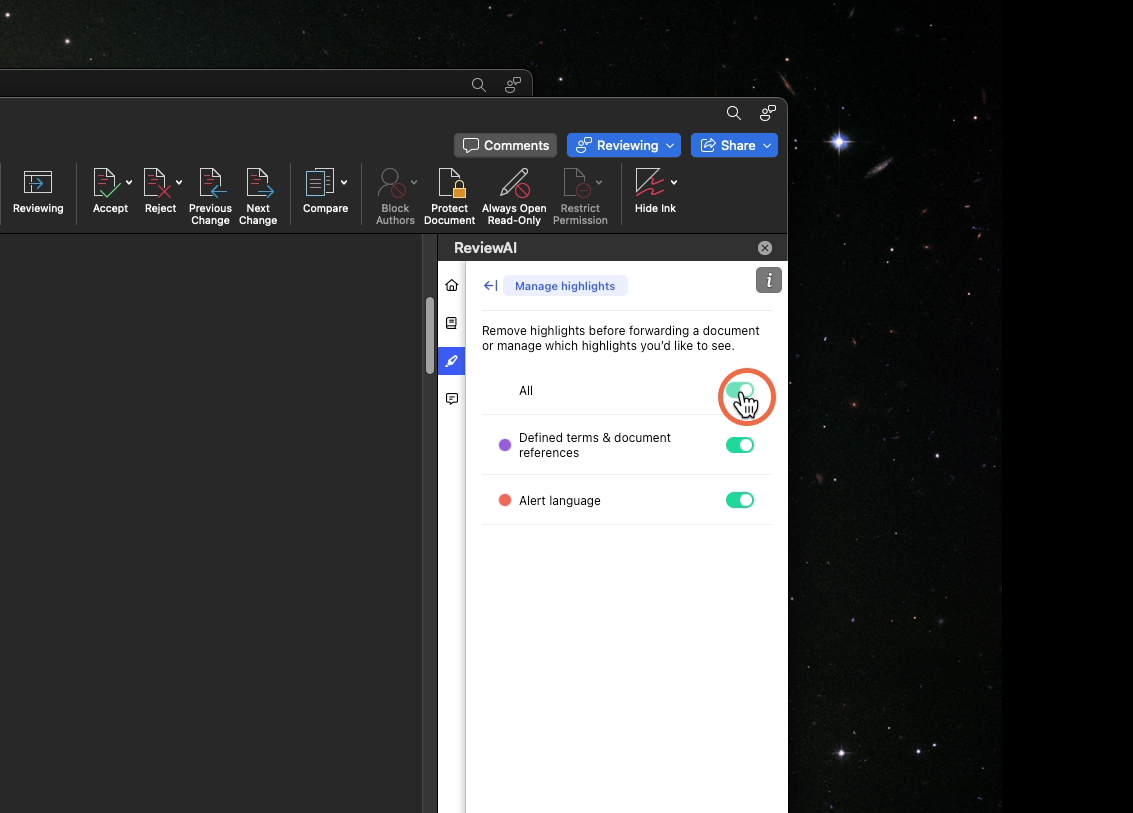 Click the Toggle to turn it Off
