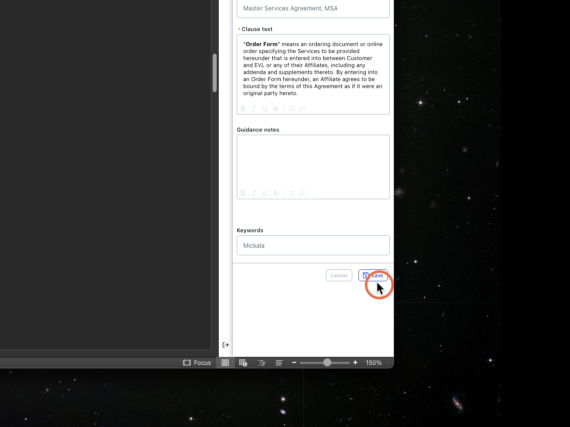 When finished updating/creating the clause click save.