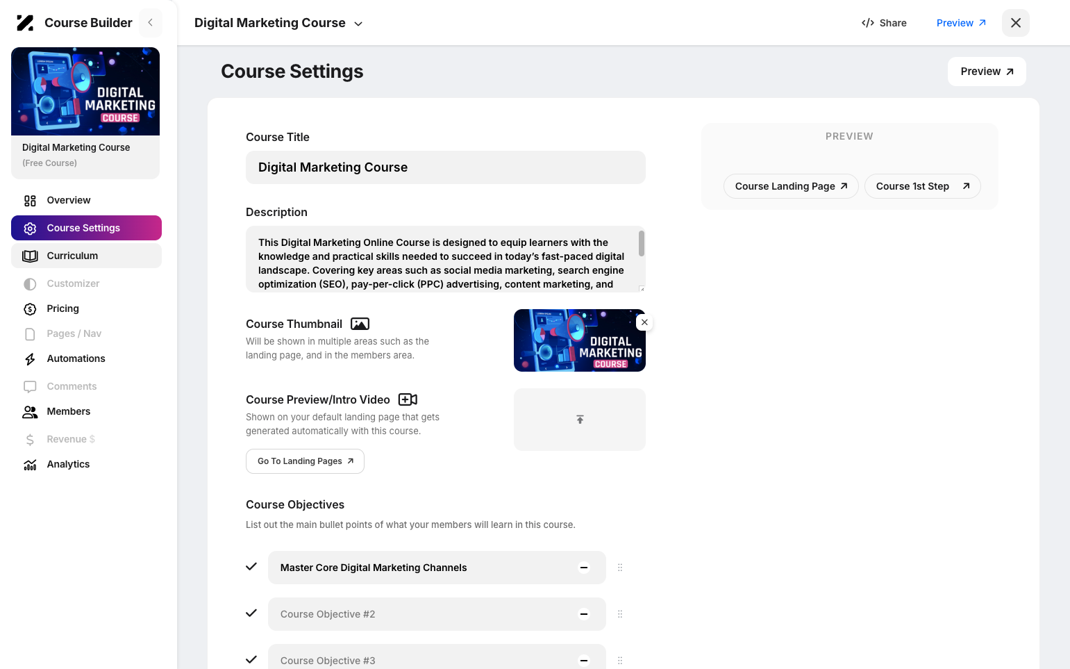 Step 3: Click on Curriculum on the sidebar.