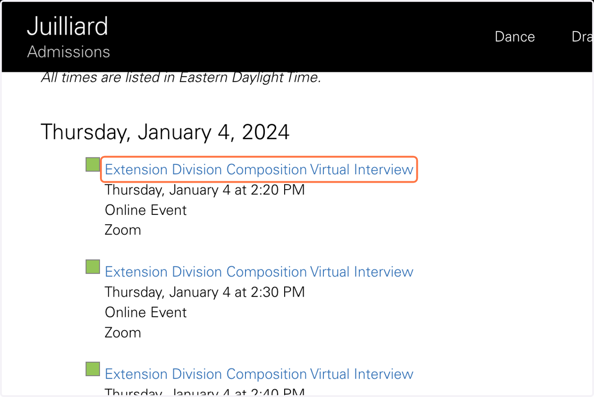 Select an available interview time.