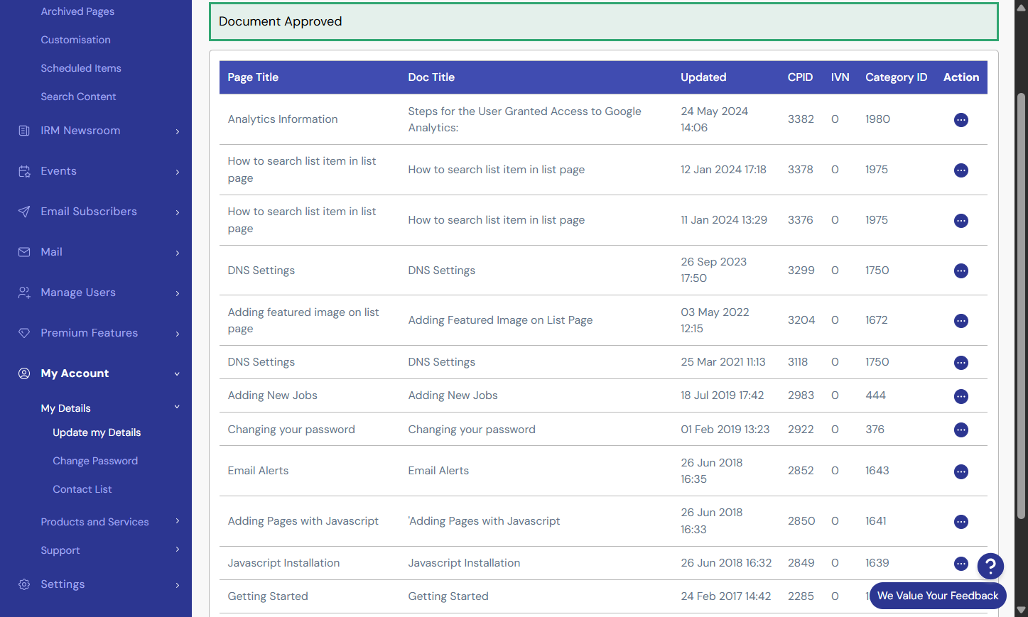 Click on "My Details" link under HQi's "My Account" section and tap "Update my Details".
