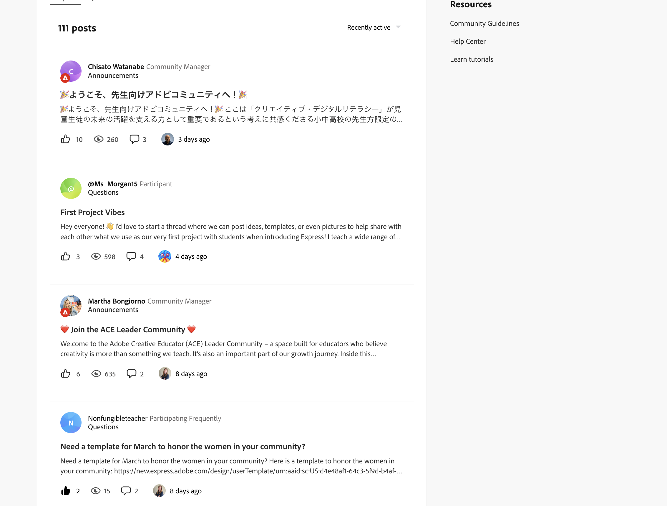 Click on a community member's name