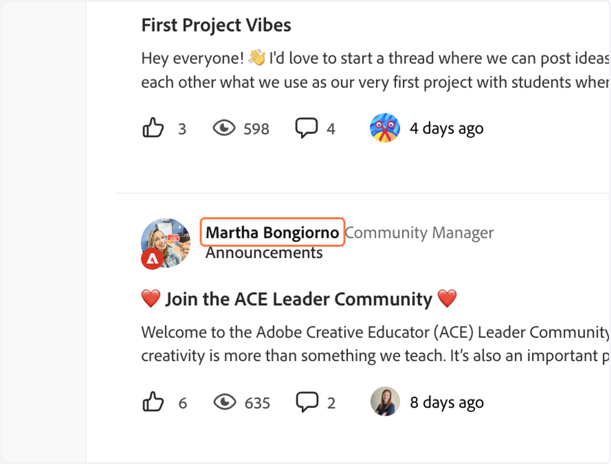 Click on a community member's name
