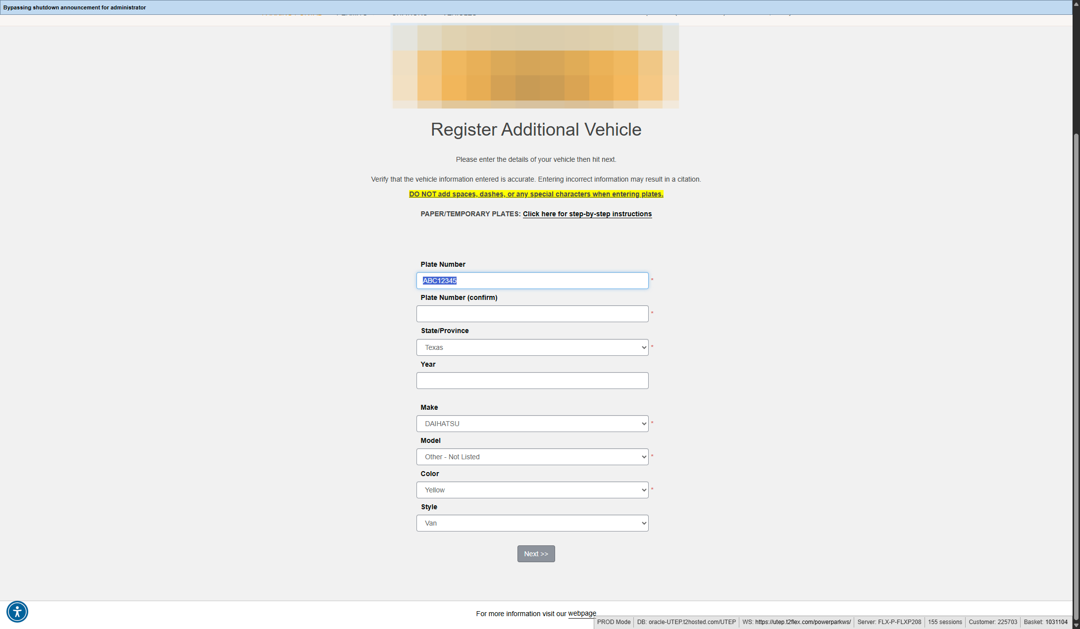 Update information as needed then click next to return to the vehicle page