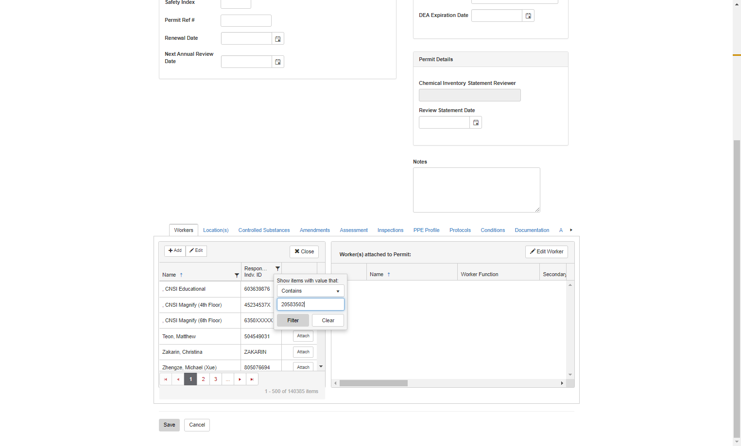 Select the filter criteria.
