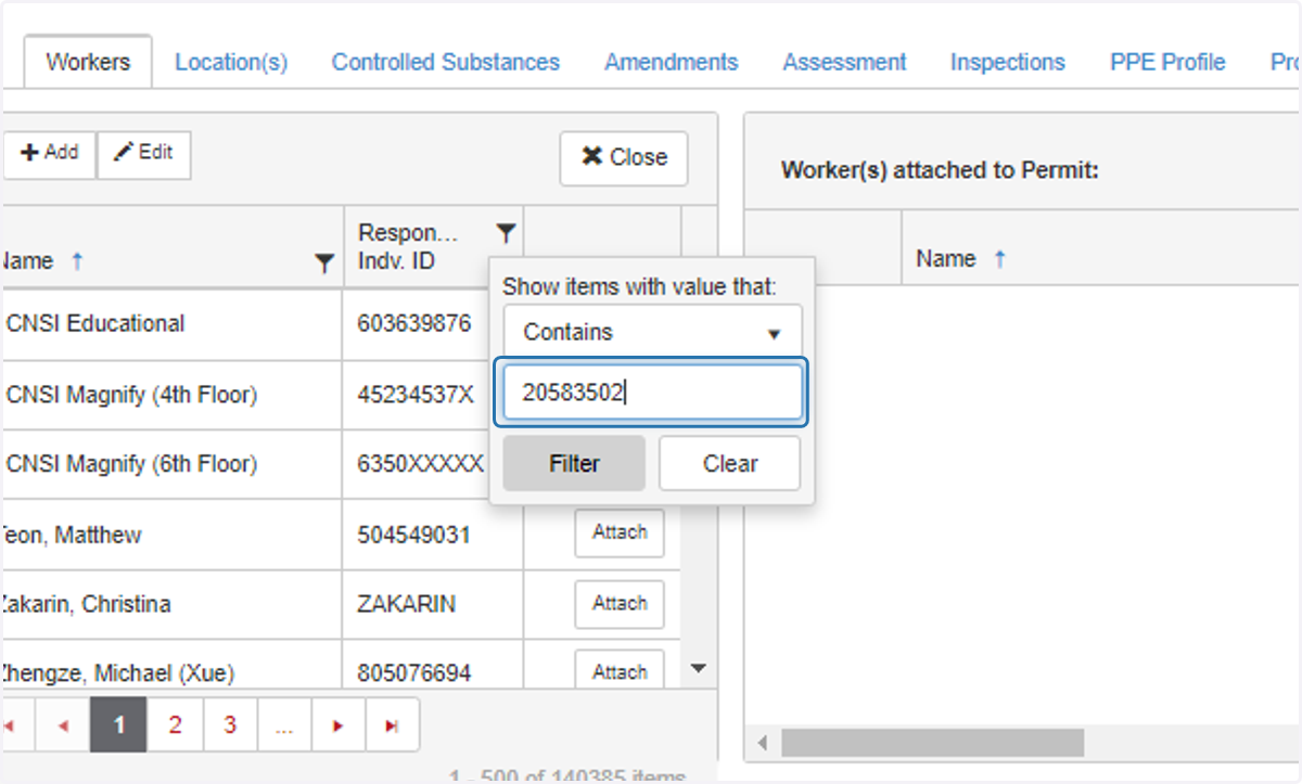Select the filter criteria.