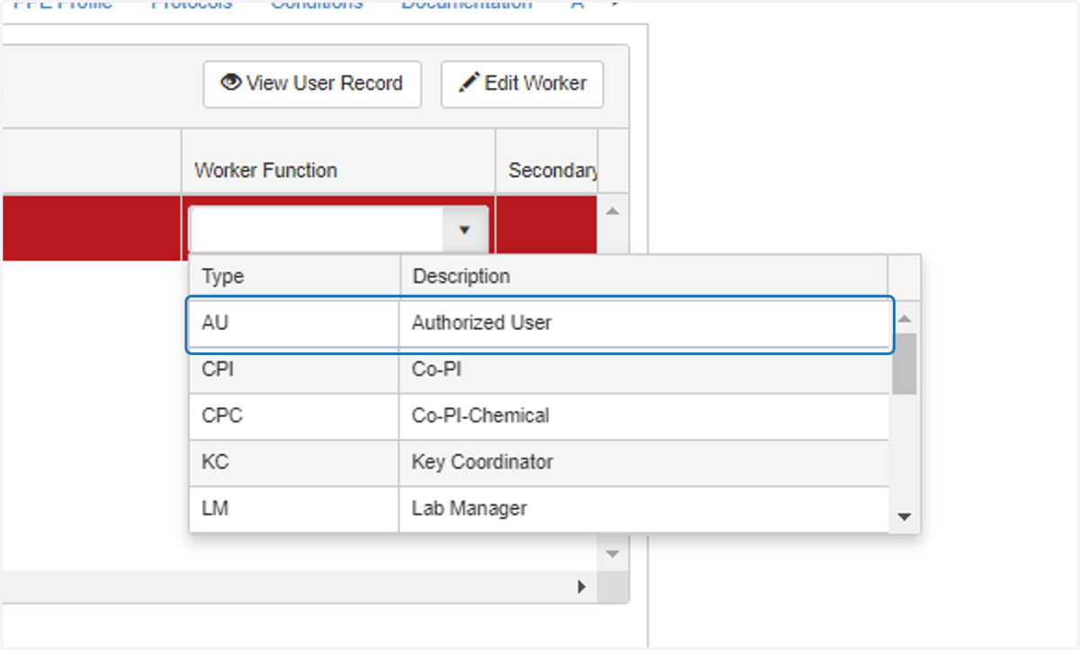 Select the worker's function.