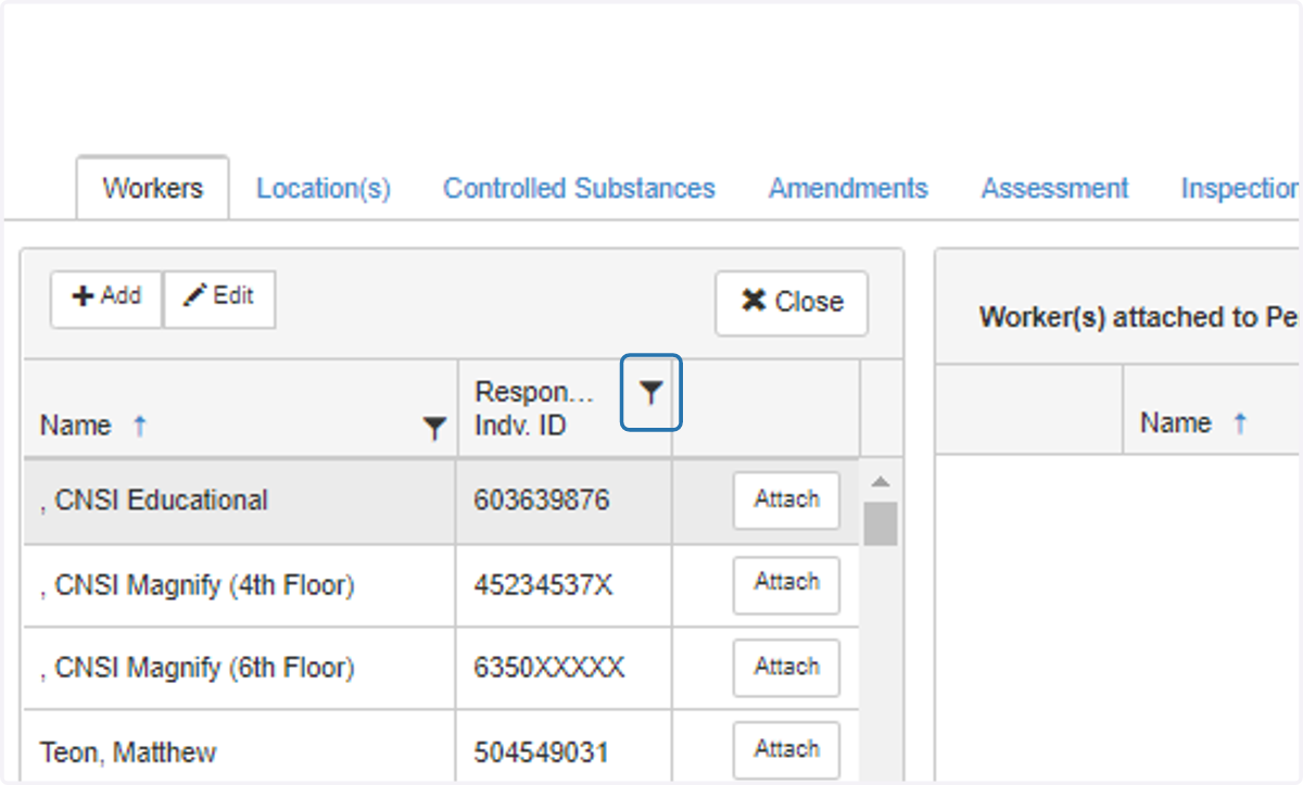 Click on the filter you want to use. In this case, we will search for the worker by their UID.