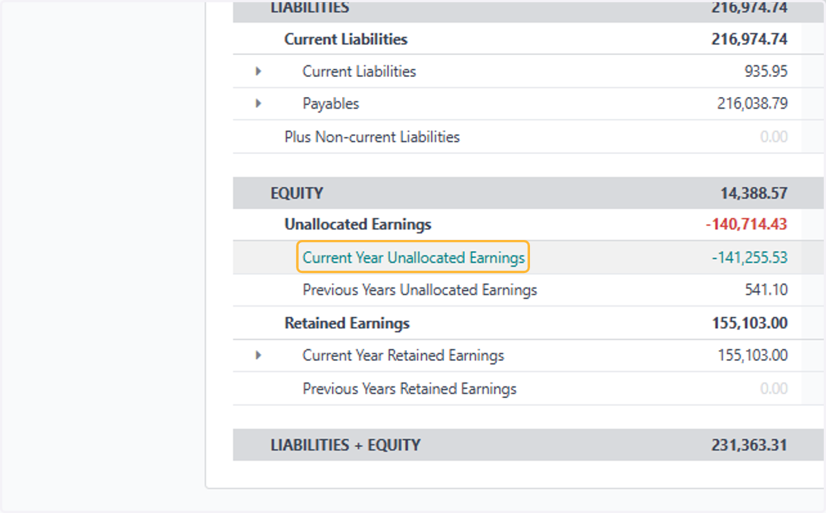 Click on Current Year Unallocated Earnings