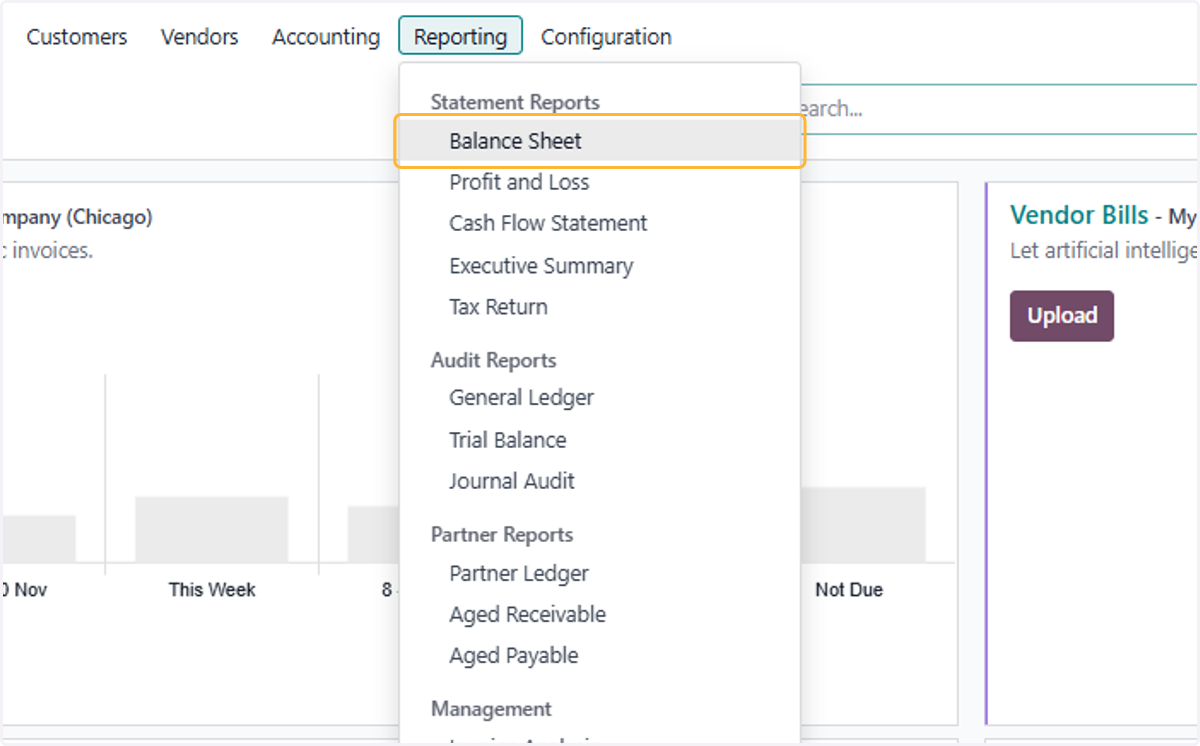 Click on Balance Sheet