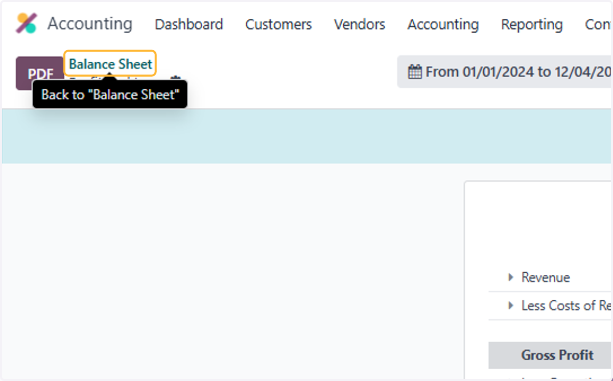 Click on Balance Sheet