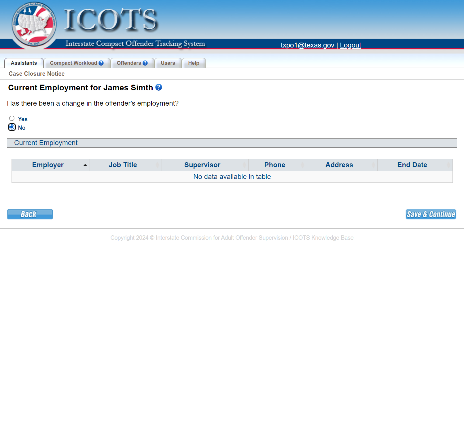 Select 'No' if the employment is current. Select 'Yes' and update the employment if needed.