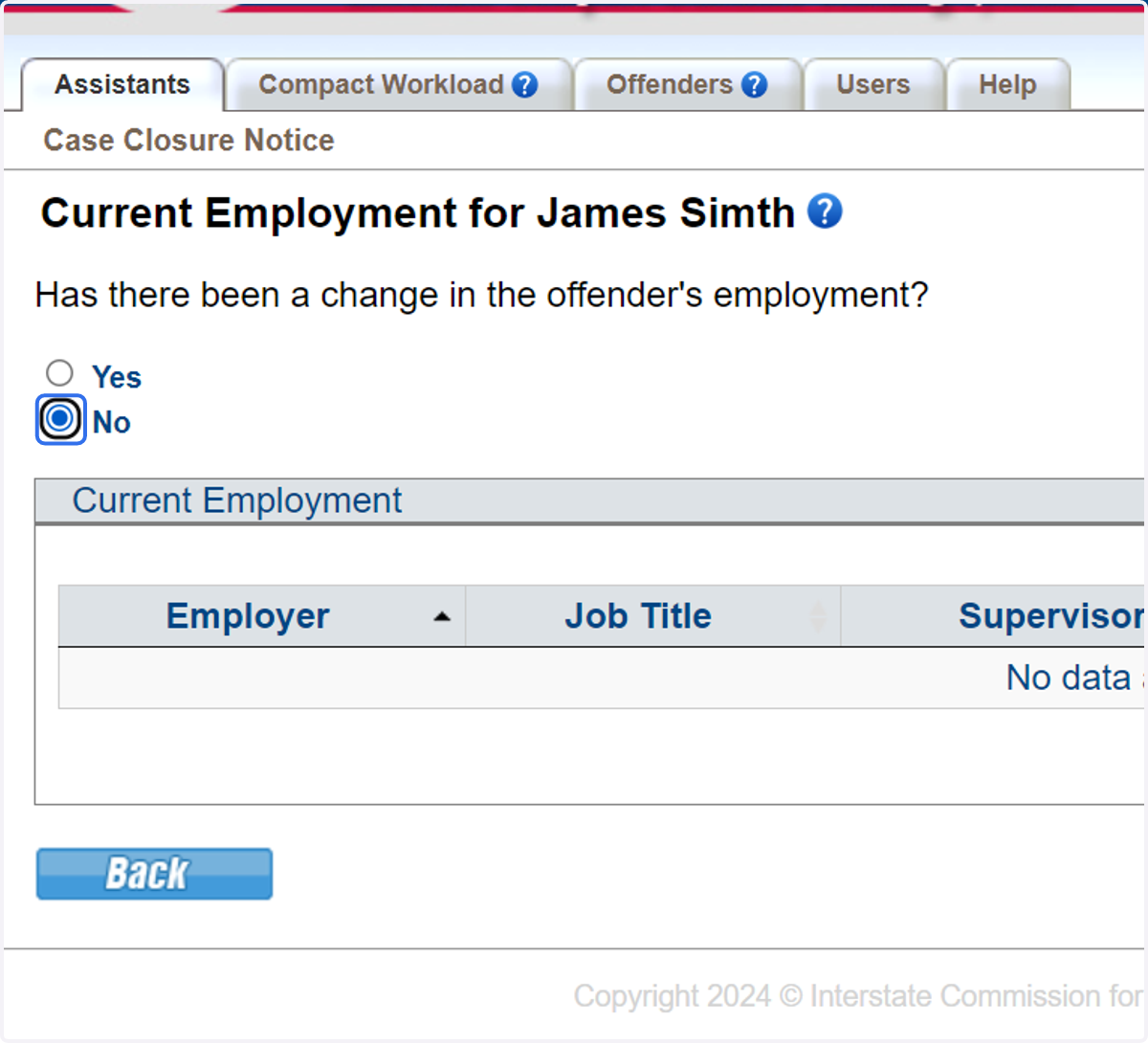 Select 'No' if the employment is current. Select 'Yes' and update the employment if needed.