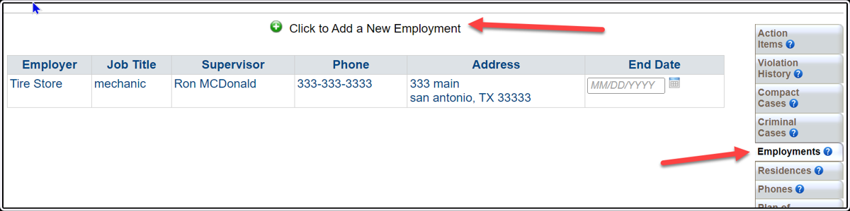 This screenshot shows where to make the employment updates.