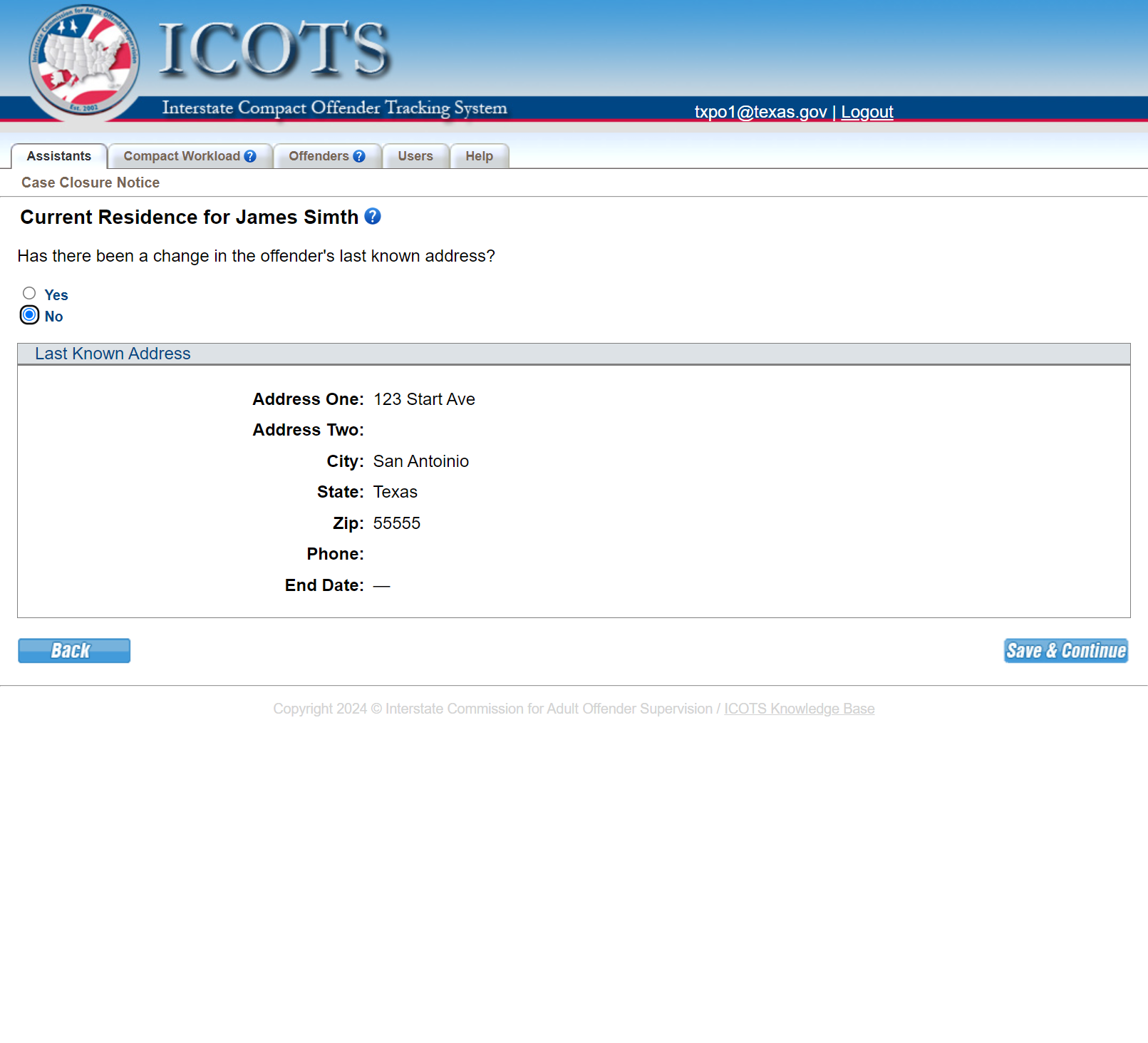 Select 'No' if the address is current. Select 'Yes' and updated the address if needed.