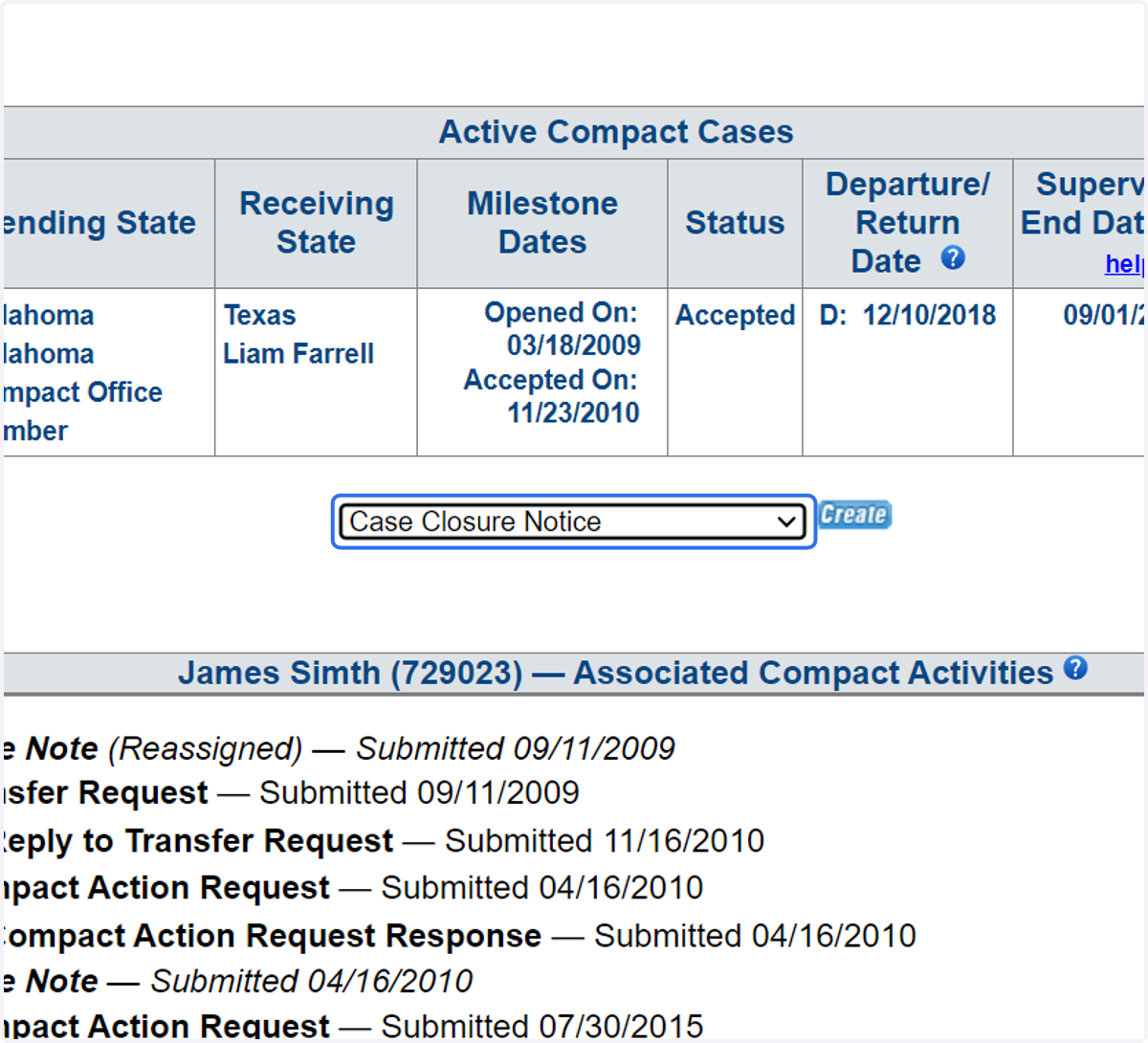 From the Profile Compact Cases tab create the Case Closure Notice.