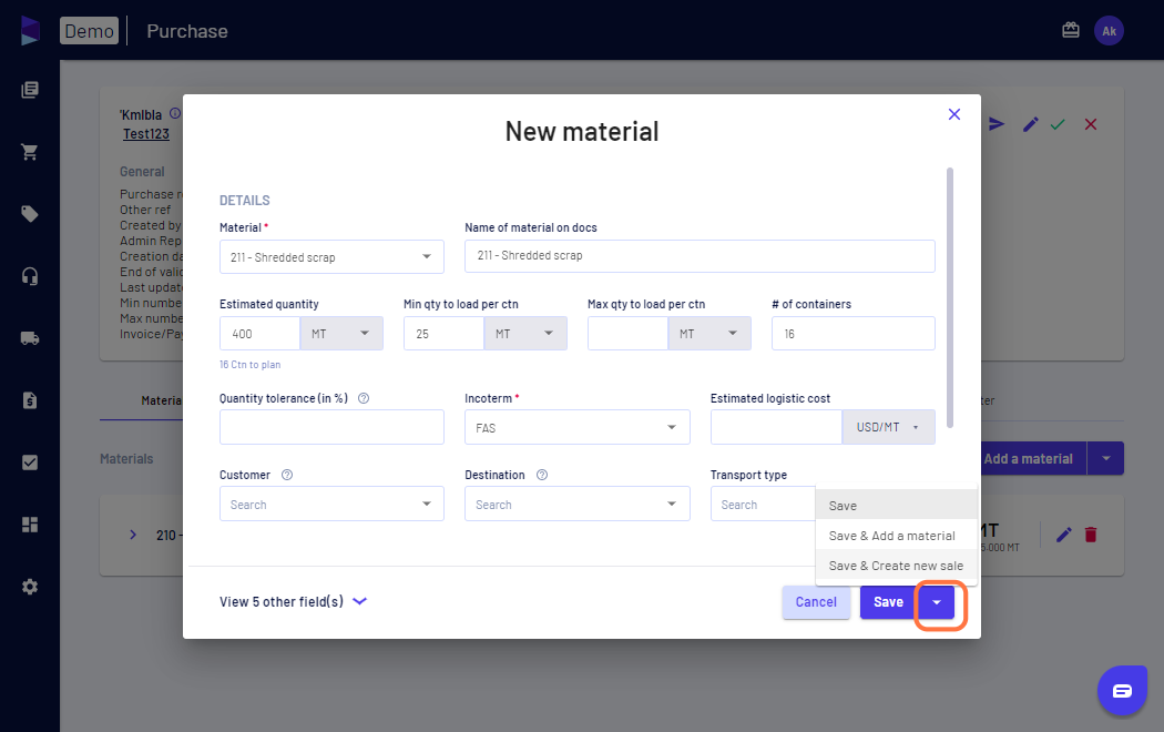 Fill in the details and click on 'Save & Create new sale'