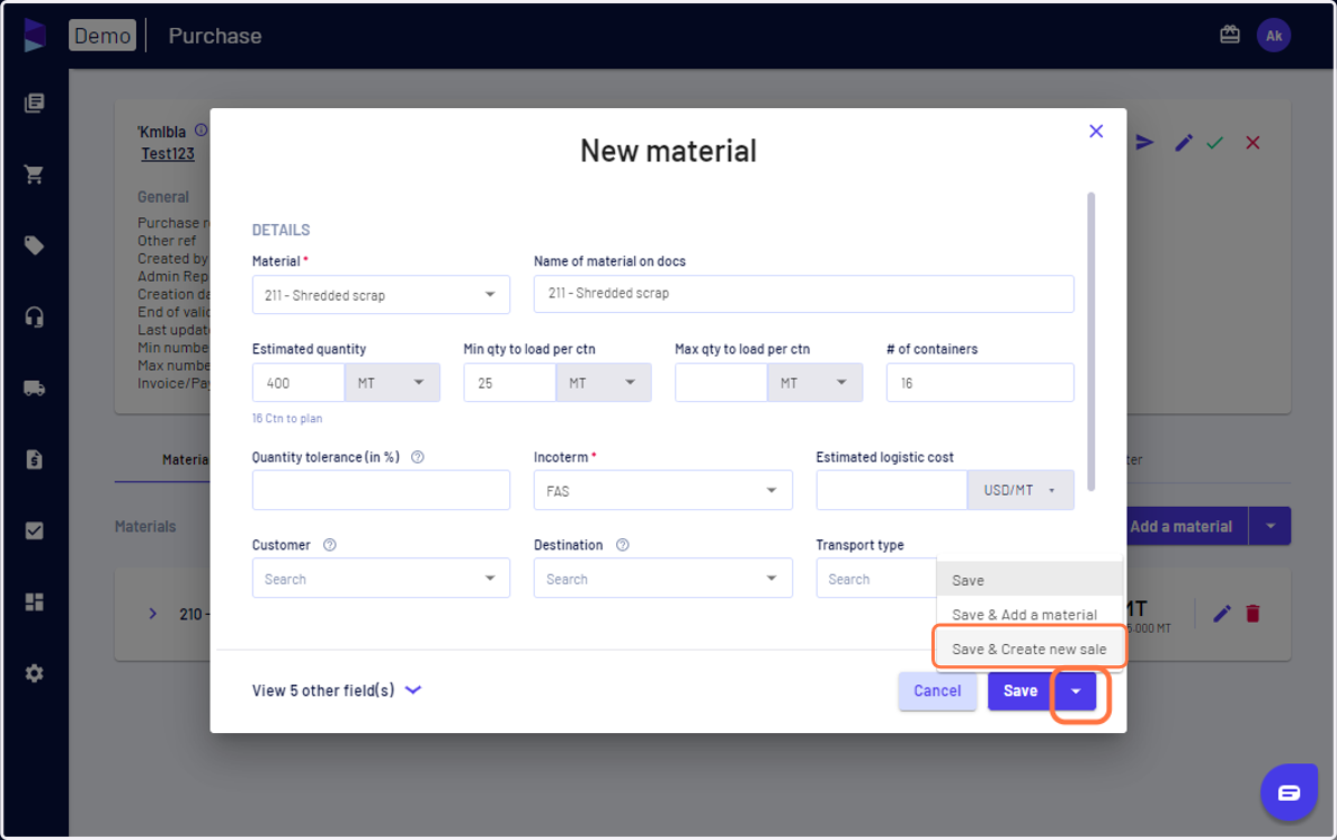 Fill in the details and click on 'Save & Create new sale'