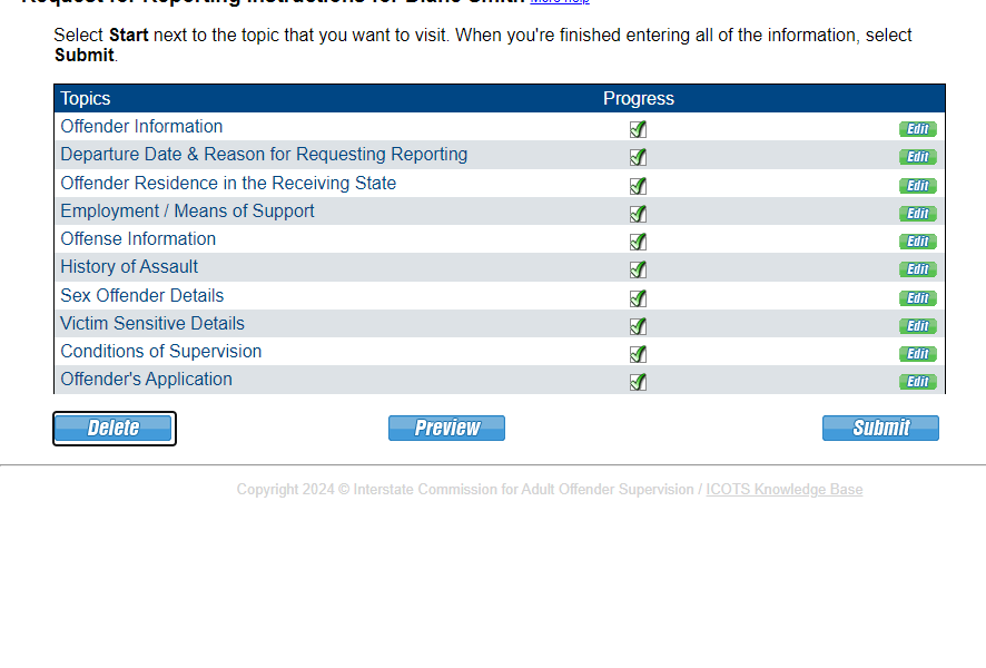 Submit the Request for Reporting Instructions