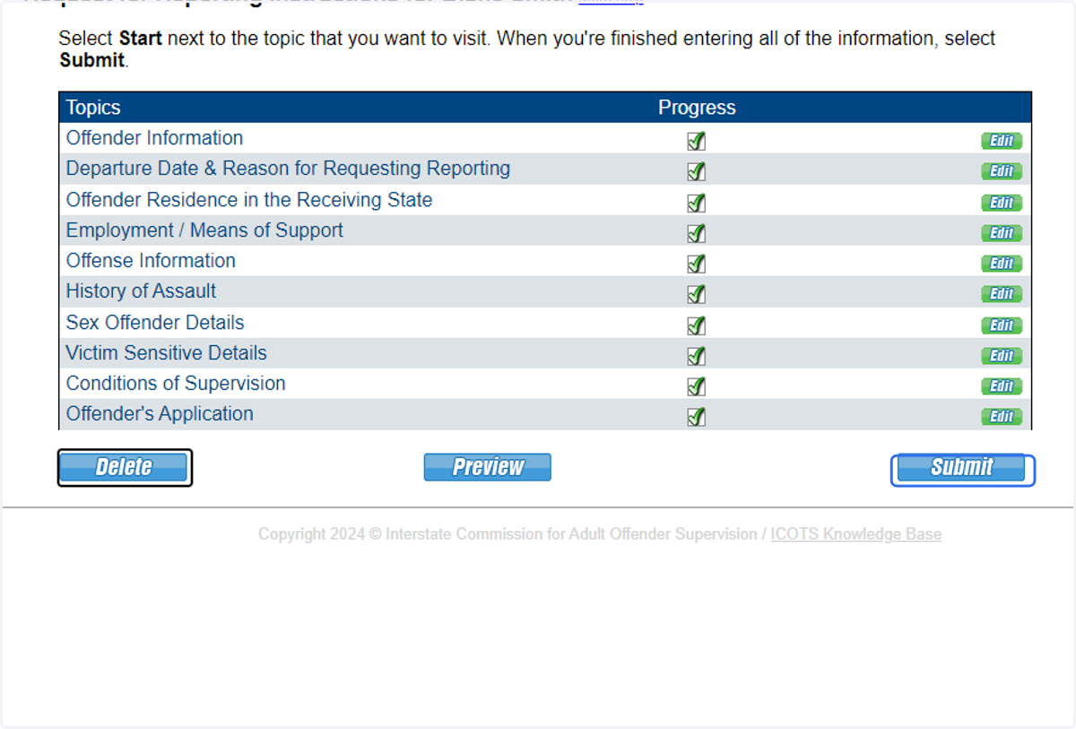 Submit the Request for Reporting Instructions