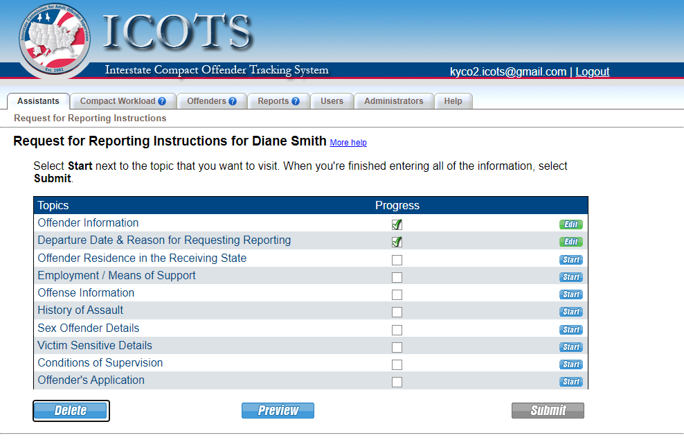 Proceed through each section by clicking Start