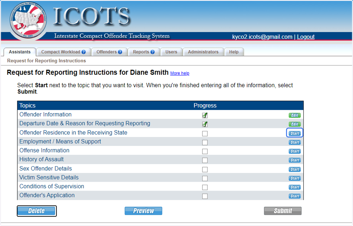 Proceed through each section by clicking Start