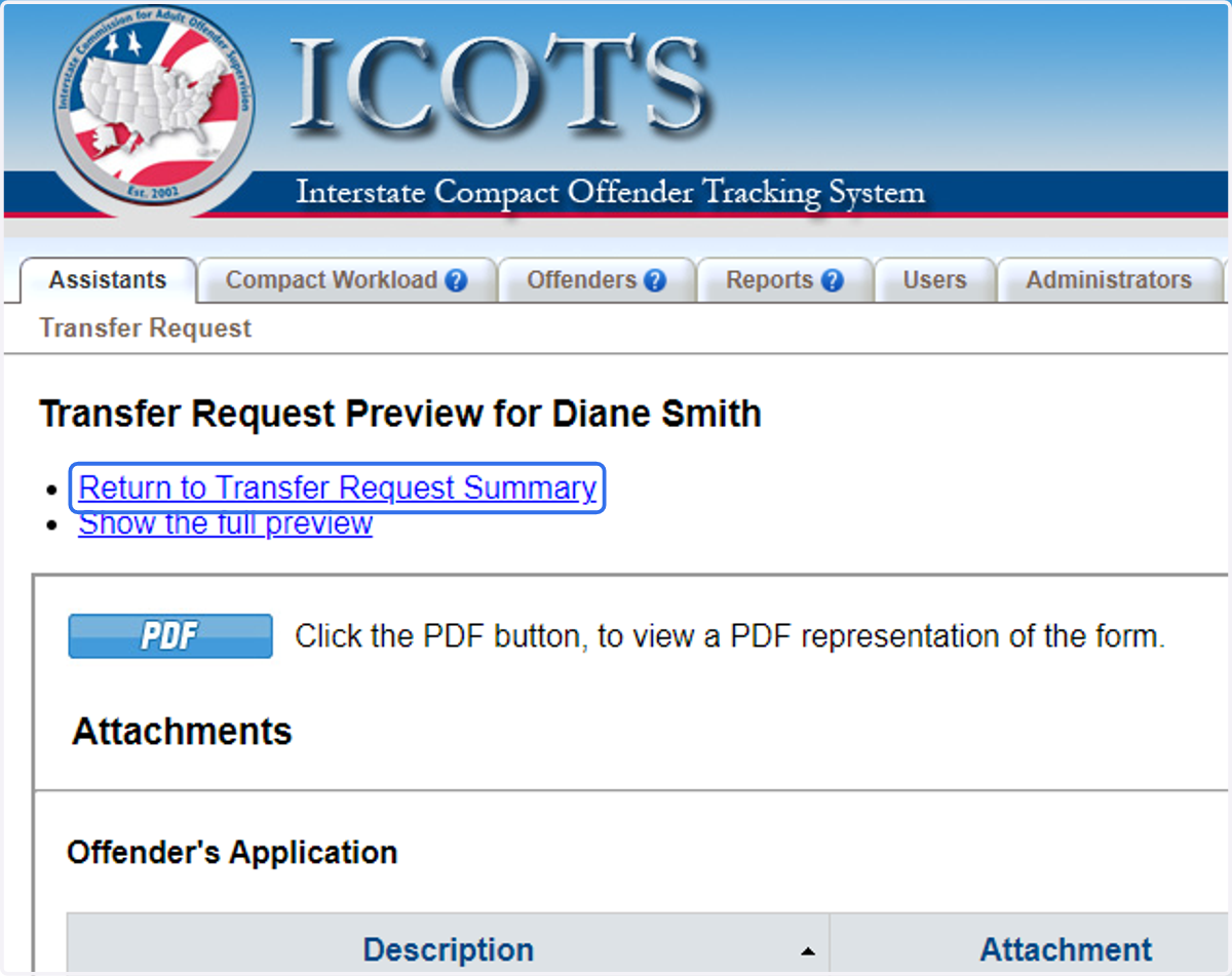 Once reviewed, click 'Return to Transfer Request Summary'