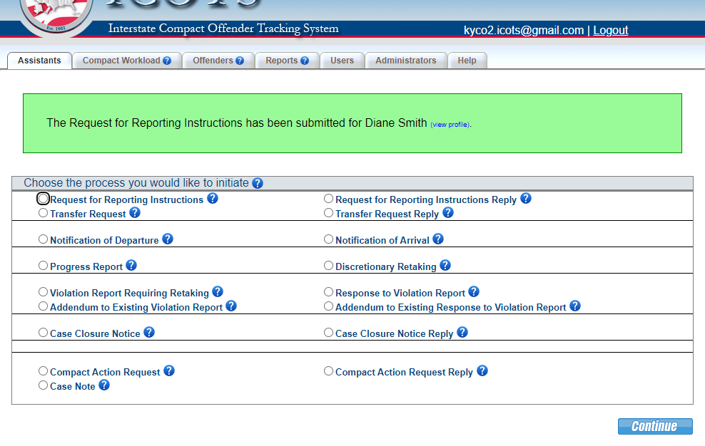 Click 'view profile' to start the subsequent Transfer Request