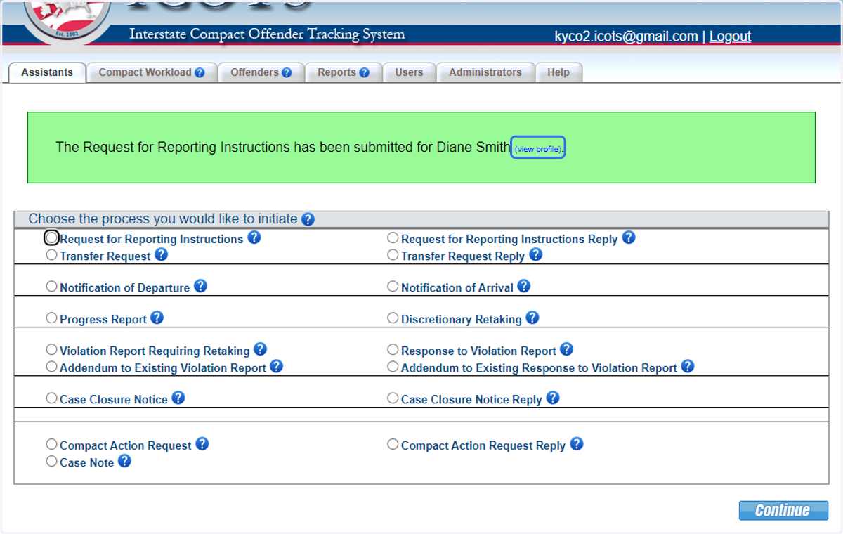 Click 'view profile' to start the subsequent Transfer Request