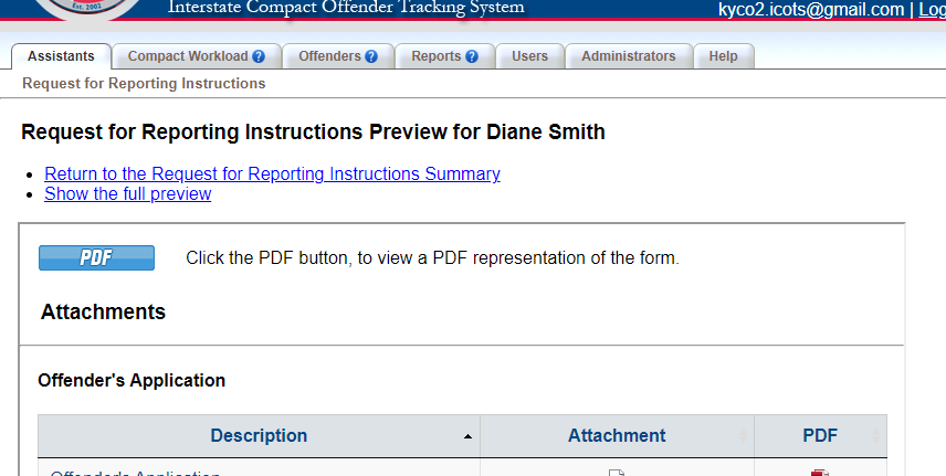 Once reviewed, return to the Request for Reporting Instructions Summary