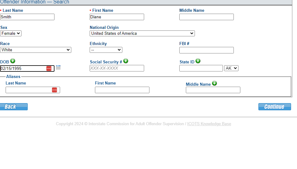 After entering demographic details, click continue.