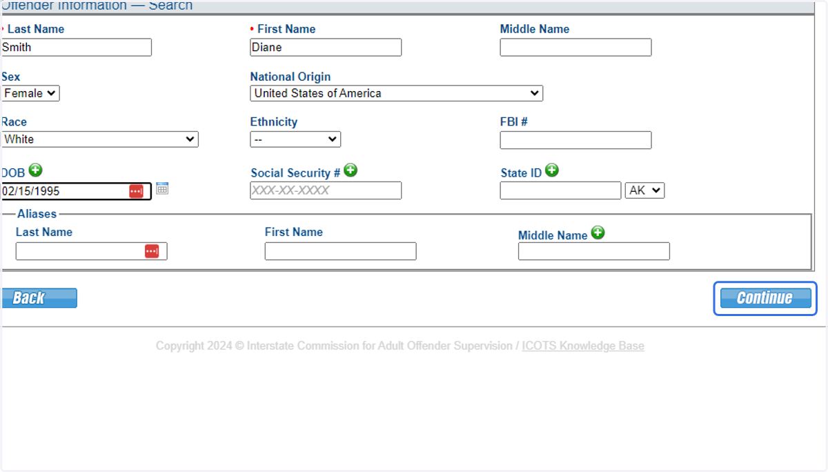 After entering demographic details, click continue.